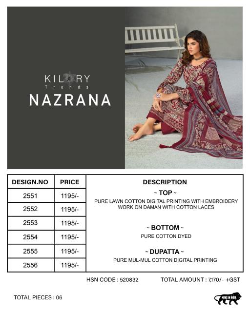 Kilory nazrana cotton dress materials wholesale online  - wholesale export
